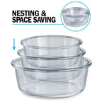 Glass Stackable Round Containers - 950ml, 650ml & 400ml - 3 PACK