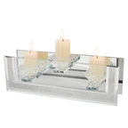 London Boutique Mirrored Candle Holder for 3 Candles – Sparkling Silver Frame with K9 Crystal Holders, Luxury Glass Tea Light & Votive Display Stand, Home Décor & Gift Idea (Flower Cups)