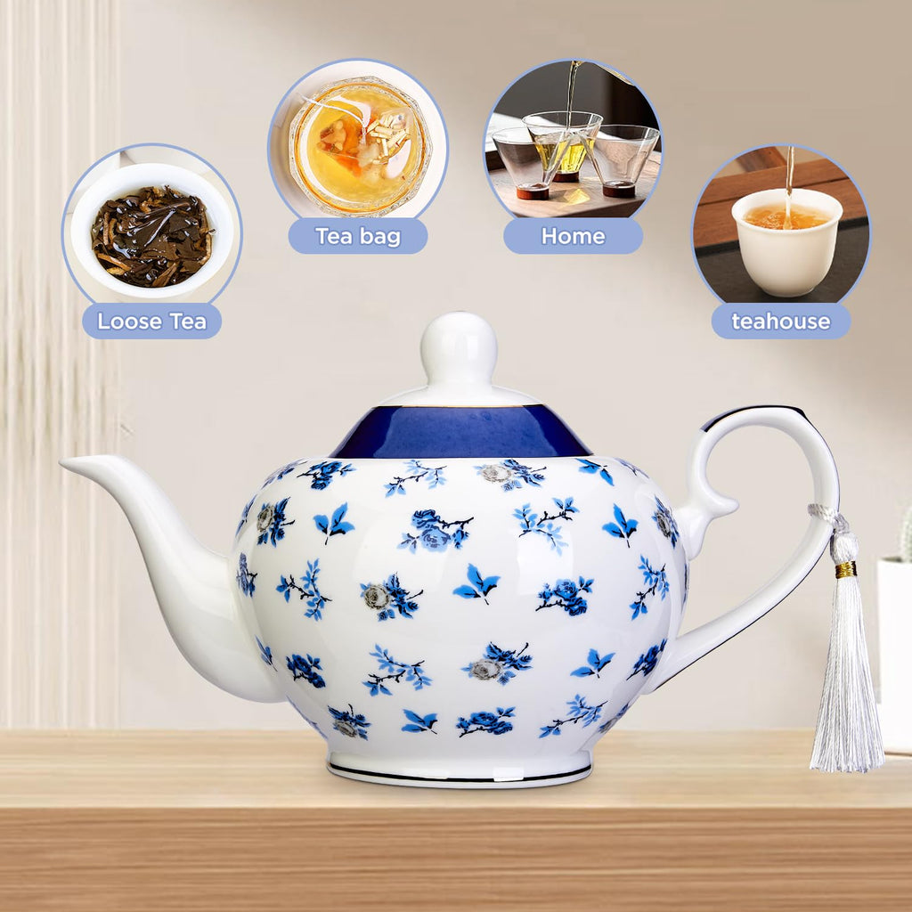 London Boutique teapot with Infuser - Tea Pot infusers for Loose Tea -700ml Capacity Perfect 2 Cup teapot -Easy Grab Handle Teapots (Roses Navy)