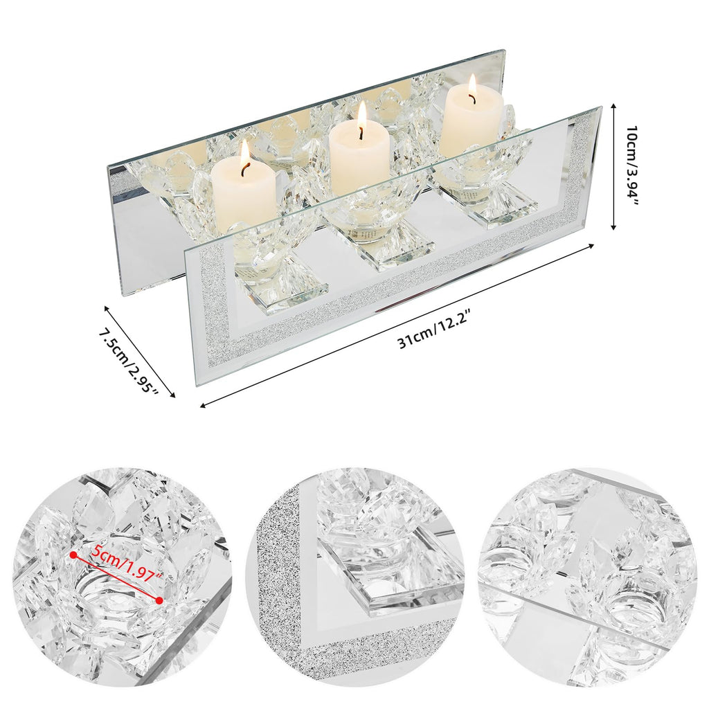 London Boutique Mirrored Candle Holder for 3 Candles – Sparkling Silver Frame with K9 Crystal Holders, Luxury Glass Tea Light & Votive Display Stand, Home Décor & Gift Idea (Lily Flower Cups)
