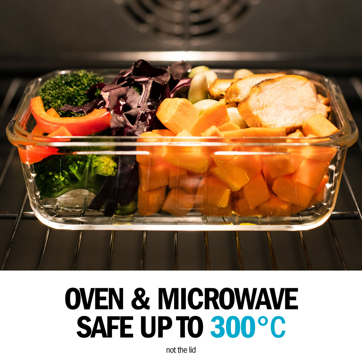1-Compartment Glass Containers with Steam Vent Lids - 840ml - 5 PACK + 1 extra lid