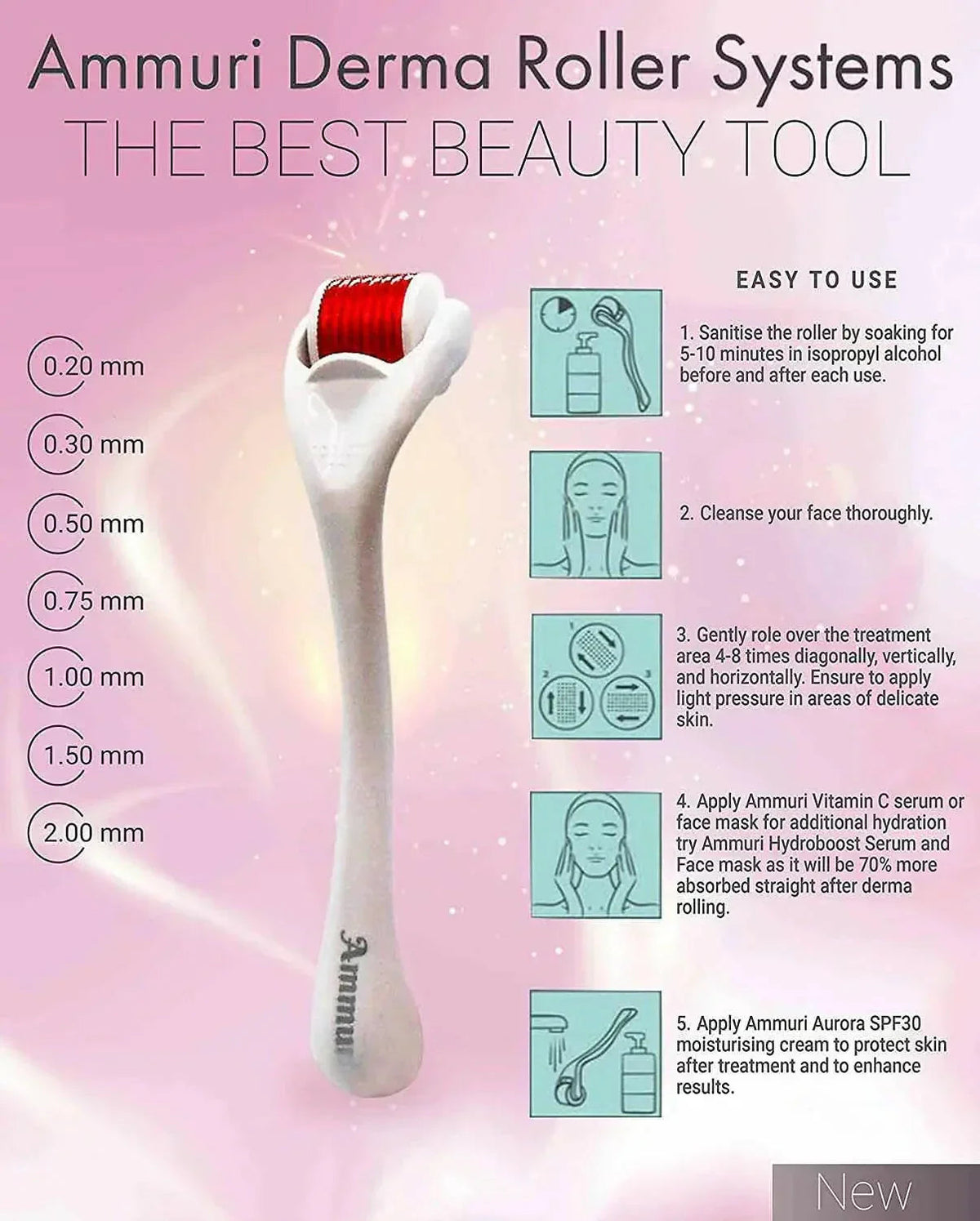 Titanium Derma Roller – 0.2mm, 0.25mm & 0.5mm Options | Ammuri
