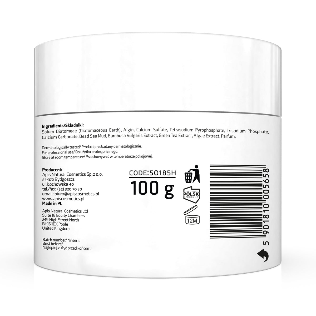 Apis ACNE-STOP Algae Mask for Acne-Prone Skin with Bamboo, Green Tea, and Dead Sea Black Mud | 100g