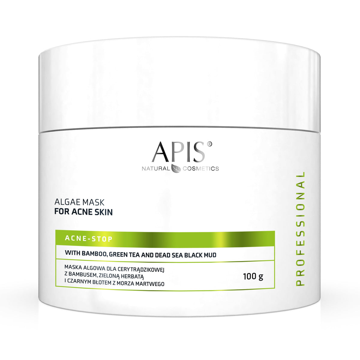 Apis ACNE-STOP Algae Mask for Acne-Prone Skin with Bamboo, Green Tea, and Dead Sea Black Mud | 100g