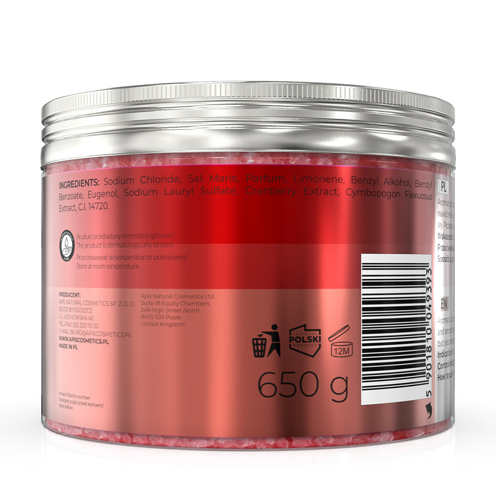 Apis CRANBERRY VITALITY Revitalising Bath Salt with Cranberry and Lemongrass | 650g