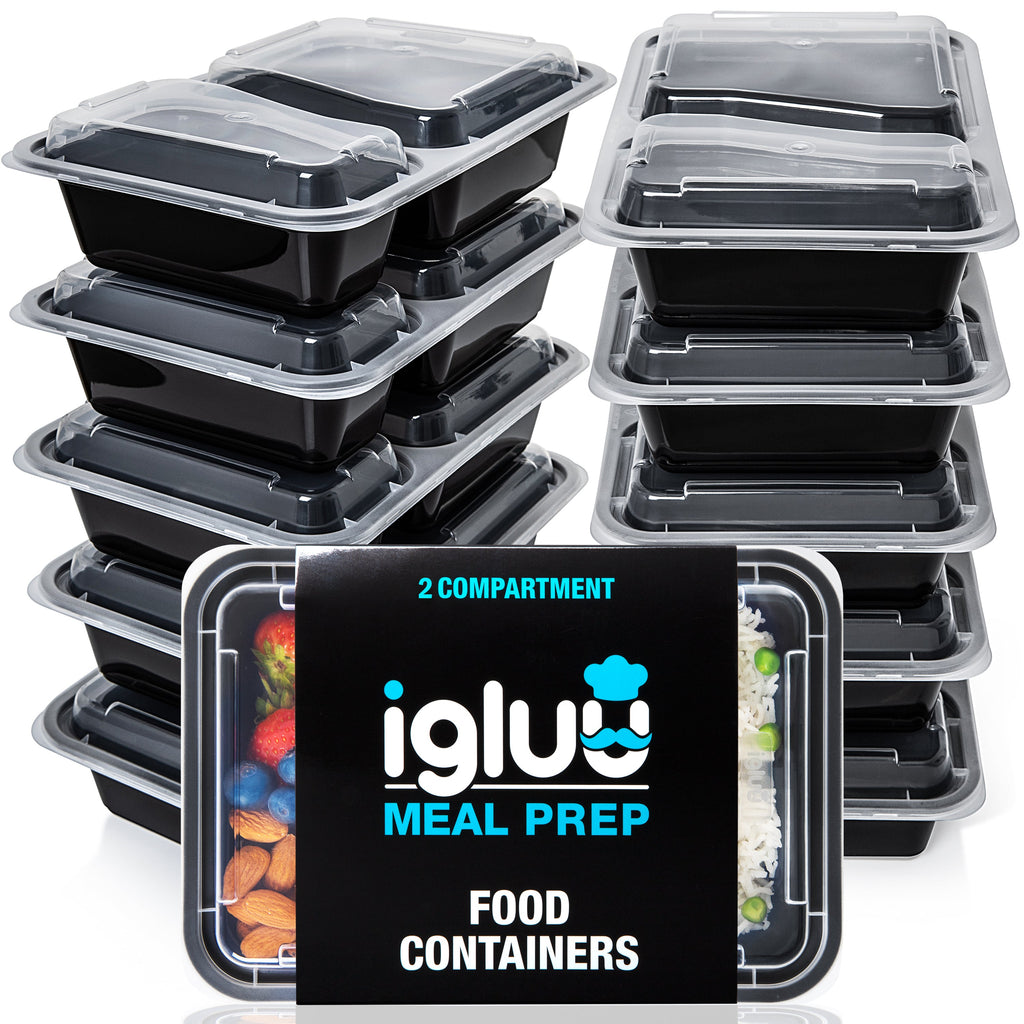 2-Compartment Reusable Containers with Airtight Lids - 887ml