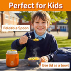 Kids Food Flask 530ml – Insulated Hot Food & Soup Flask with Spoon for School Lunches, Leak-Proof, BPA-Free Stainless Steel | Orange