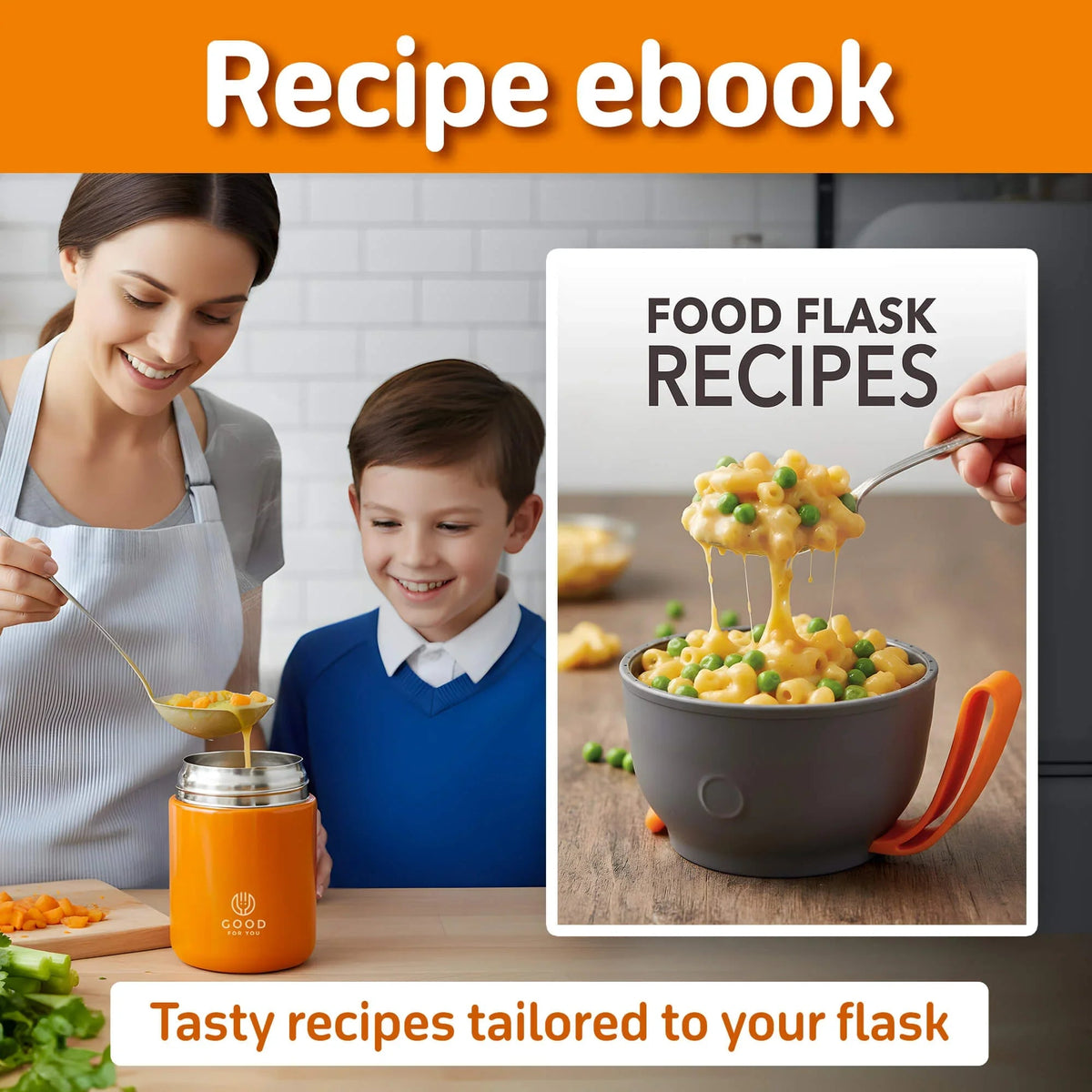 Kids Food Flask 530ml – Insulated Hot Food & Soup Flask with Spoon for School Lunches, Leak-Proof, BPA-Free Stainless Steel | Orange