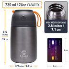 Insulated Food Flask 730ml for Adults – Hot Food & Soup Flask with Spoon for Work, Leak-Proof, BPA-Free Stainless Steel | Grey