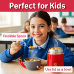 Kids Food Flask 530ml – Insulated Hot Food & Soup Flask with Spoon for School Lunches, Leak-Proof, BPA-Free Stainless Steel | Red