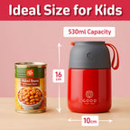 Kids Food Flask 530ml – Insulated Hot Food & Soup Flask with Spoon for School Lunches, Leak-Proof, BPA-Free Stainless Steel | Red