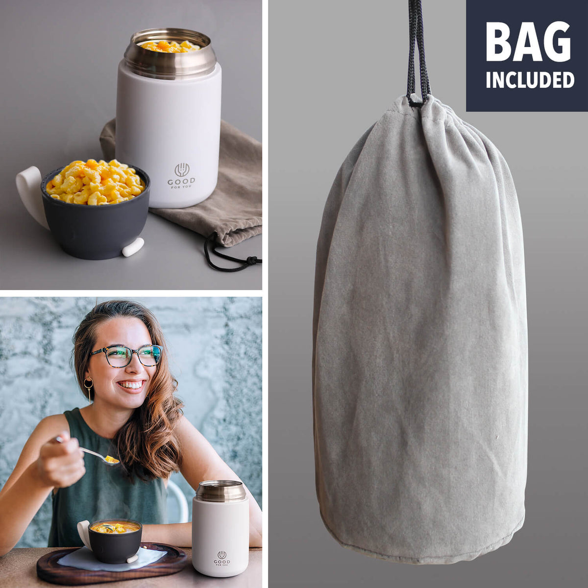 Insulated Food Flask 730ml for Adults – Hot Food & Soup Flask with Spoon for Work, Leak-Proof, BPA-Free Stainless Steel | White