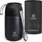 Insulated Food Flask 730ml for Adults – Hot Food & Soup Flask with Spoon for Work, Leak-Proof, BPA-Free Stainless Steel | Black