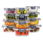 Glass Food Storage Containers with Airtight Lids - Assorted Sizes – 12 PACK