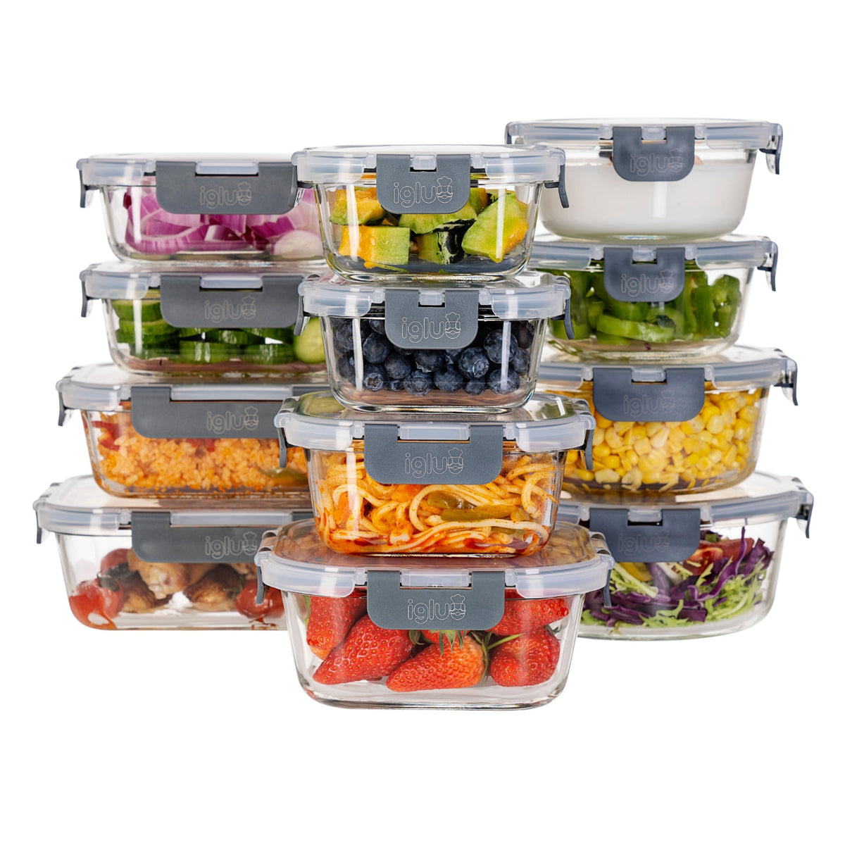 Glass Food Storage Containers with Airtight Lids - Assorted Sizes – 12 PACK
