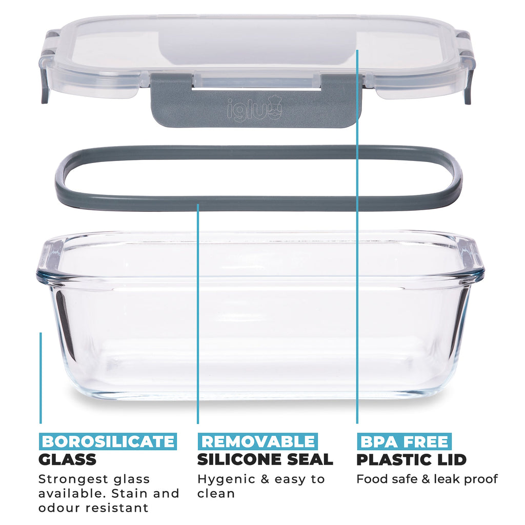 Rectangle Glass Food Storage Containers - 370ml - 5 PACK