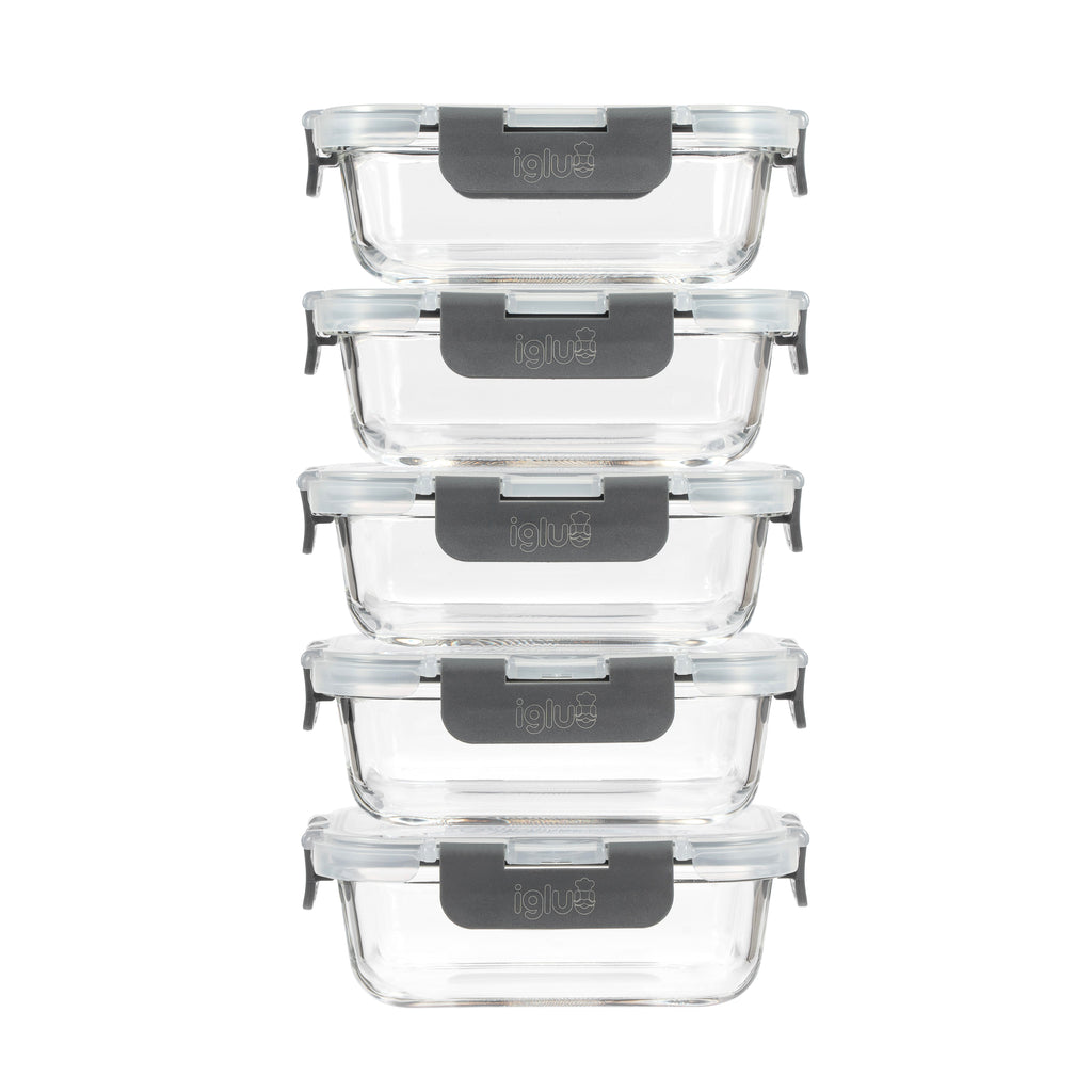 Rectangle Glass Food Storage Containers - 370ml - 5 PACK