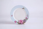 Coffee Tea Cup and Saucer 7.5" Dessert Plate Set 3 Shabby Chic Vintage Porcelain Bird Butterfly Floral Gift Box (Blue)
