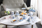 London Boutique Cake Plate Set 4 Porcelain Fine China Wide Rimmed Shabby Chic (Rose Blue)