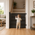 FYLO Premium Baby Fabric Safety Retractable Stair Gate - Black (Upto 120cm Width)