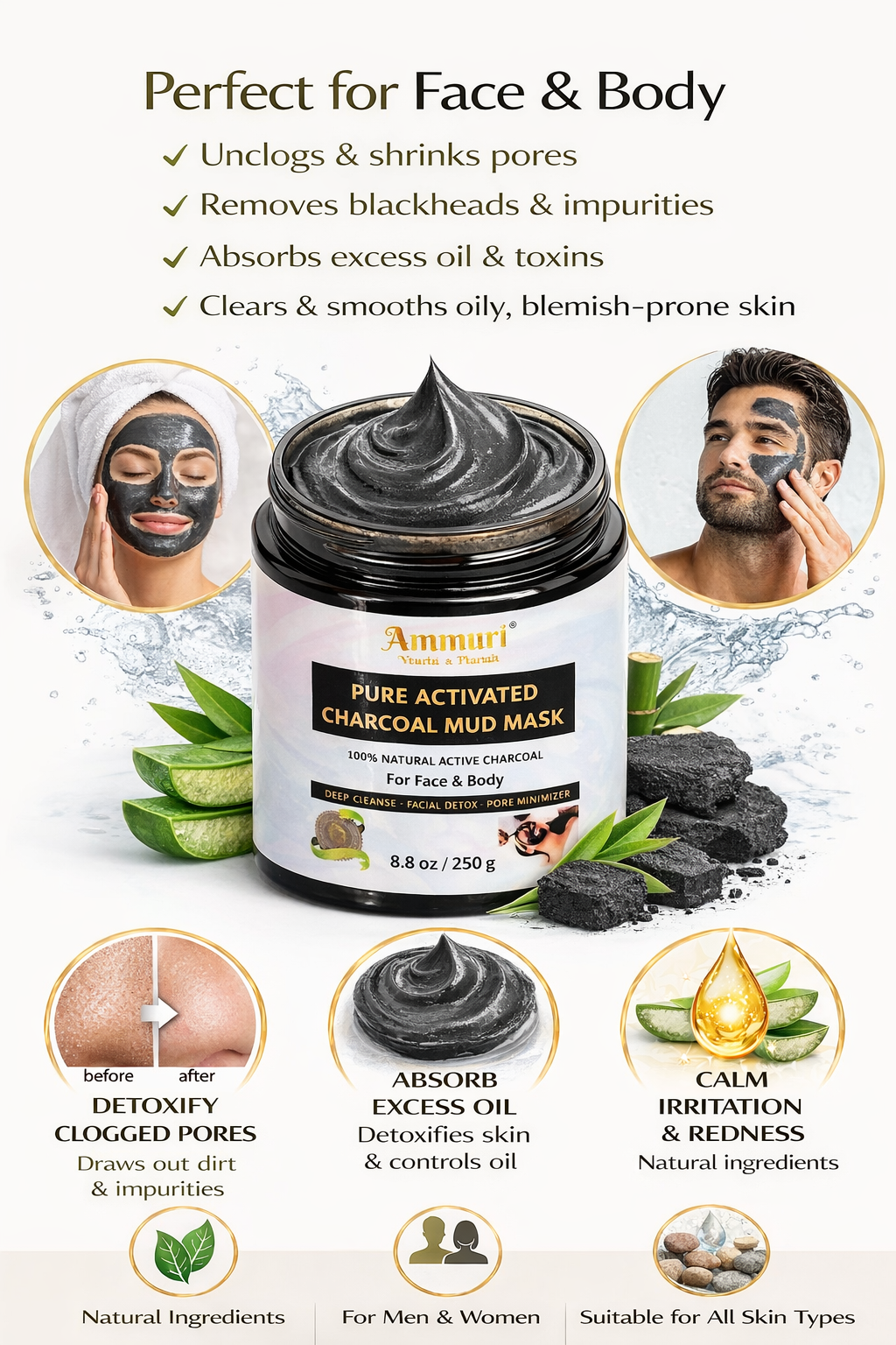 Activated Charcoal Mud Mask for Face & Body | Ammuri