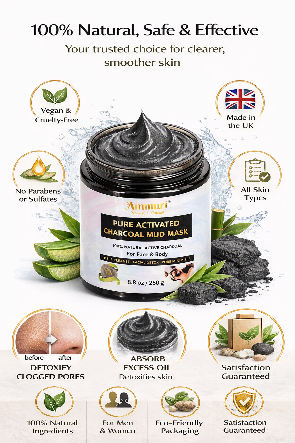 Activated Charcoal Mud Mask for Face & Body | Ammuri