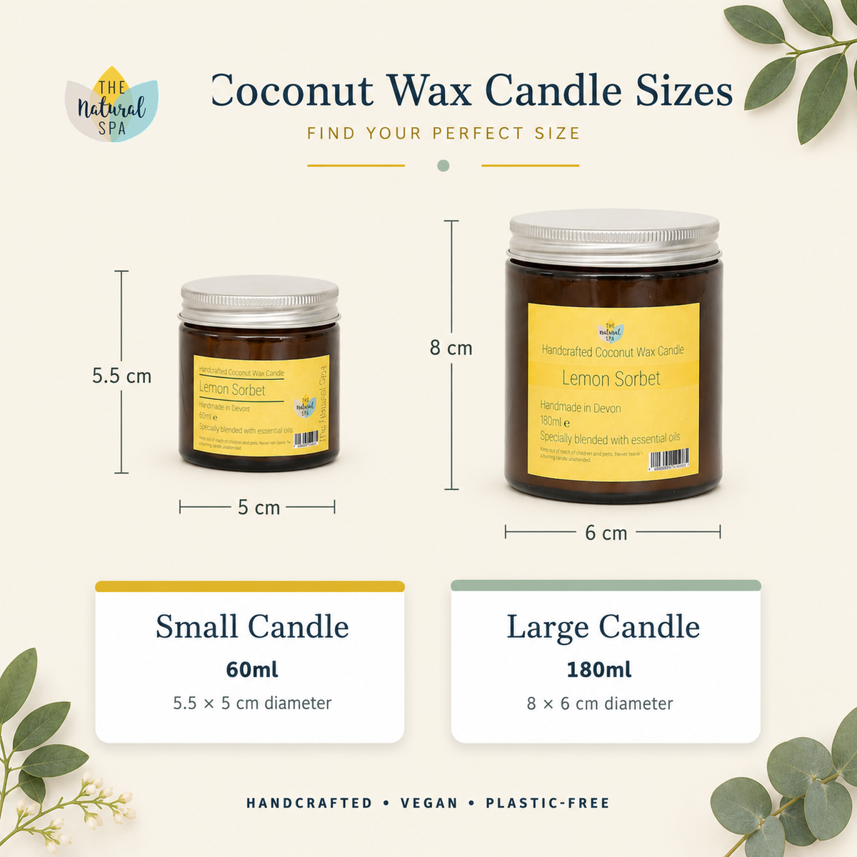Lemon Sorbet Hand-Poured Coconut Wax Candle | Citrus & Natural Aromatherapy | Vegan, Eco-Friendly Candle | 2 Size Options