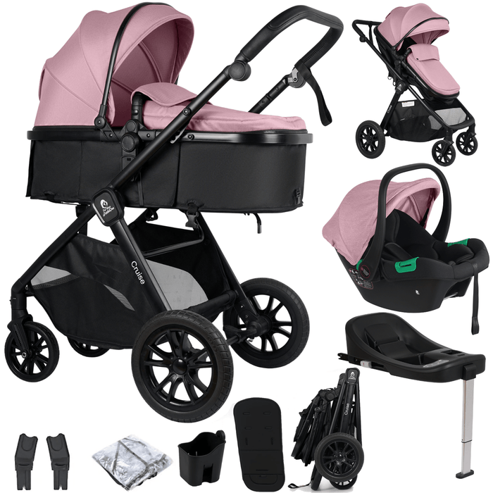 For Your Little One Cruise 3 In 1 Travel System With Car Seat And ISOFIX Base - Blush Rose (Free Cupholder And Seat Liner Included!)