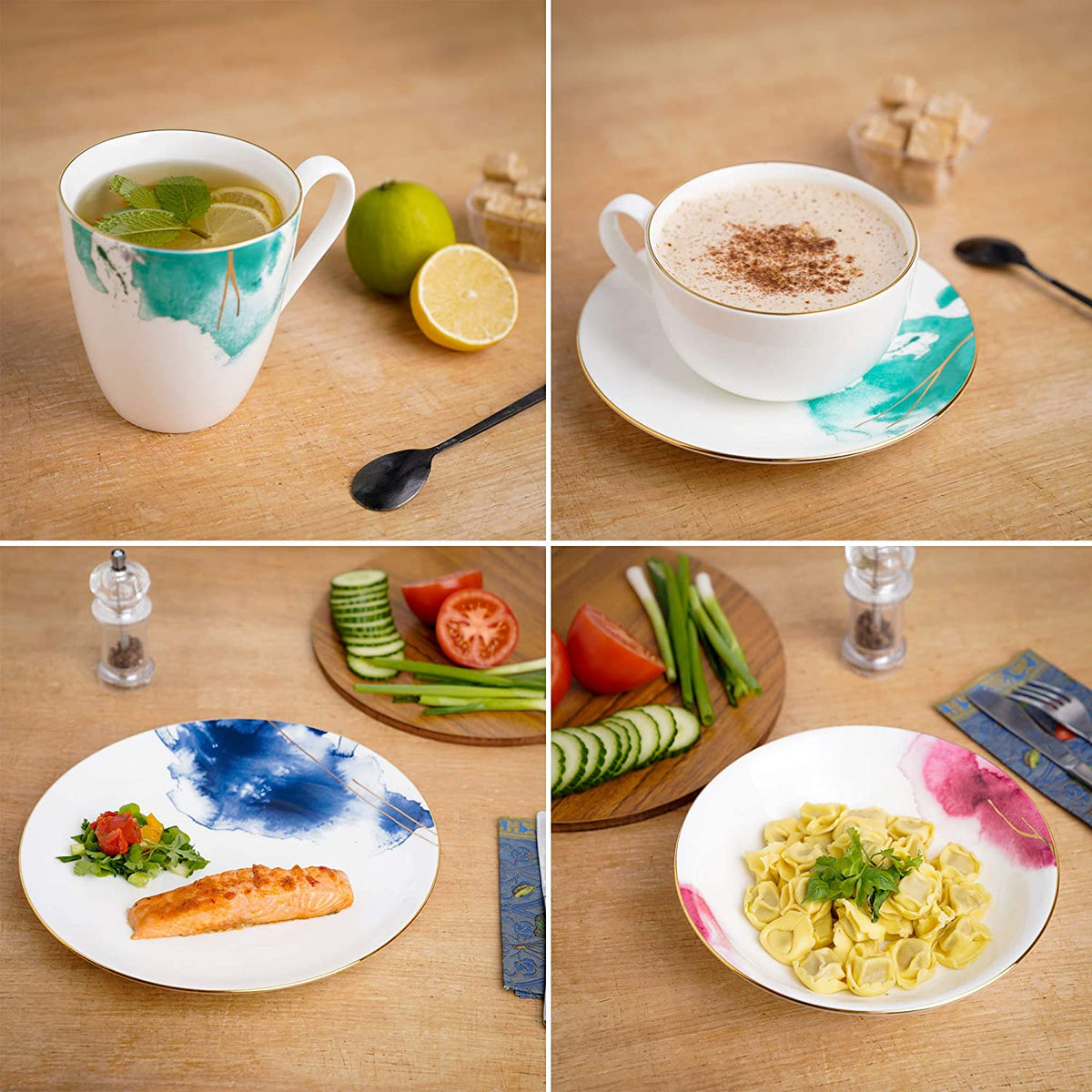 INNER FOR ONE Premium Quality Dinner Set for One (Gold Rim Set 1)