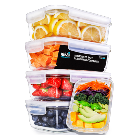 1-Compartment Glass Containers with Steam Vent Lids - 840ml - 5 PACK + 1 extra lid