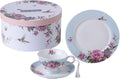 Coffee Tea Cup and Saucer 7.5" Dessert Plate Set 3 Shabby Chic Vintage Porcelain Bird Butterfly Floral Gift Box (Blue)