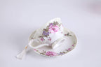 Coffee Tea Cup and Saucer 7.5" Dessert Plate Set 3 Shabby Chic Vintage Porcelain Bird Butterfly Floral Gift Box (Cream/Beige)