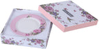 Porcelain Side Dessert Plates 7 Inches Wide Rimmed Shabby Chic Vintage Bird Butterly Floral Set 4 in Gift Box (3 Sets)