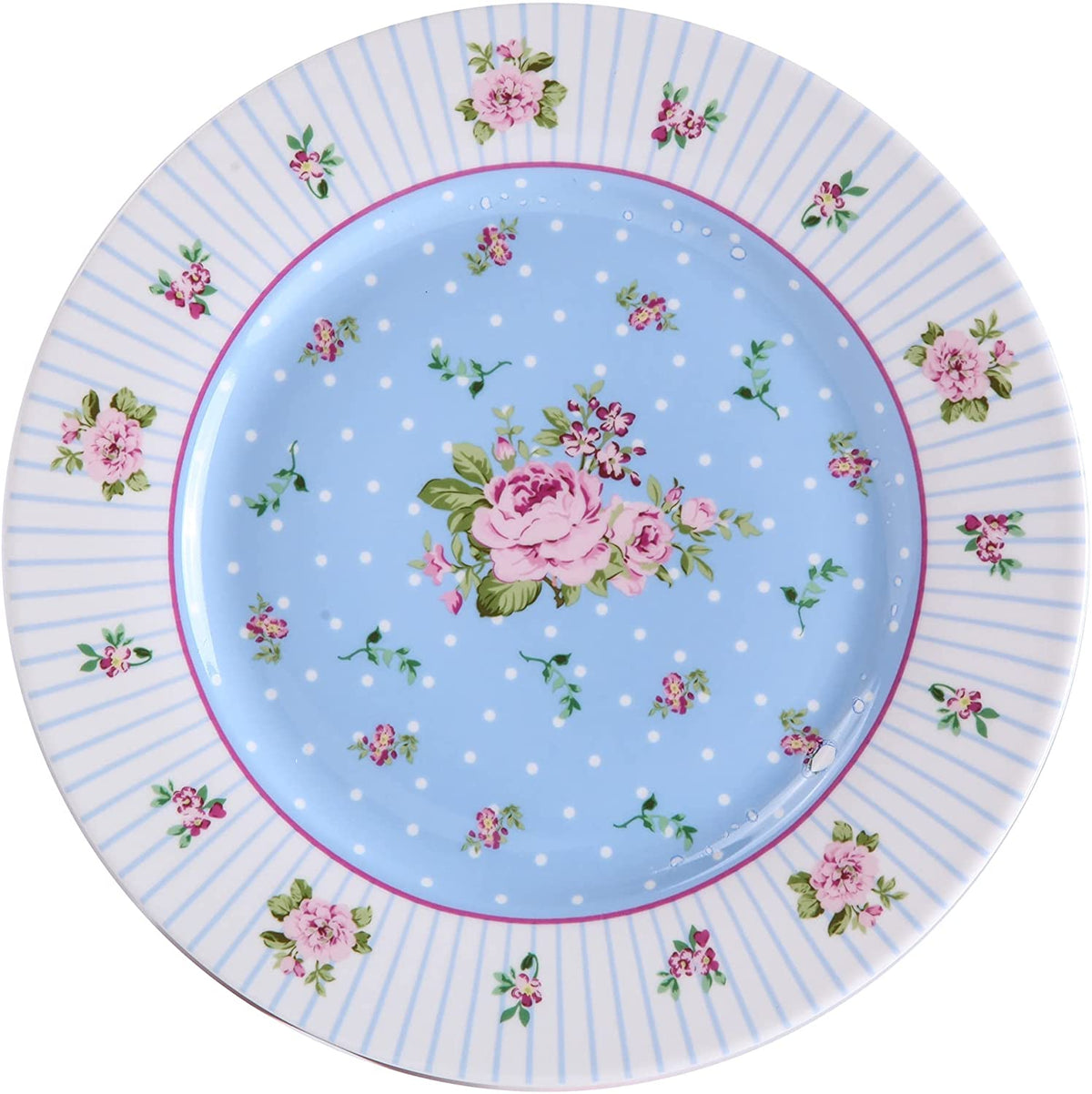 London Boutique Cake Plate Set 4 Porcelain Fine China Wide Rimmed Shabby Chic (Rose Blue)