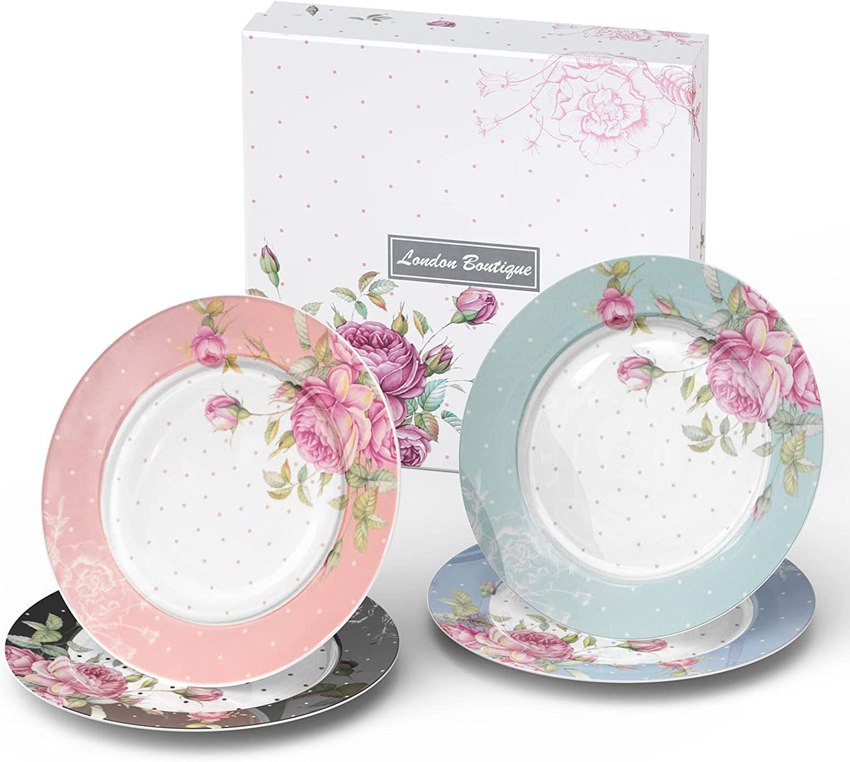 Mothers Day Coronation Party Afternoon Tea Coffee Cake Set with- 3 Tier Cake Stands 2 Cups 2 Saucers 4 Plate (Black