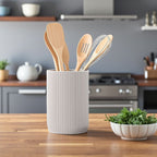 Modern Ribbed Kitchen Utensil Holder – Minimalist Ceramic Pot for Cooking Tools & Countertop Storage