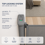 FYLO Premium Baby Fabric Safety Retractable Stair Gate - Grey (Upto 120cm Width)