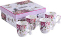 Cups Mugs Set 4 Fine China Shabby Chic Vintage Retro Design in Gift Box 330ML (Bird Rose Butterfly)