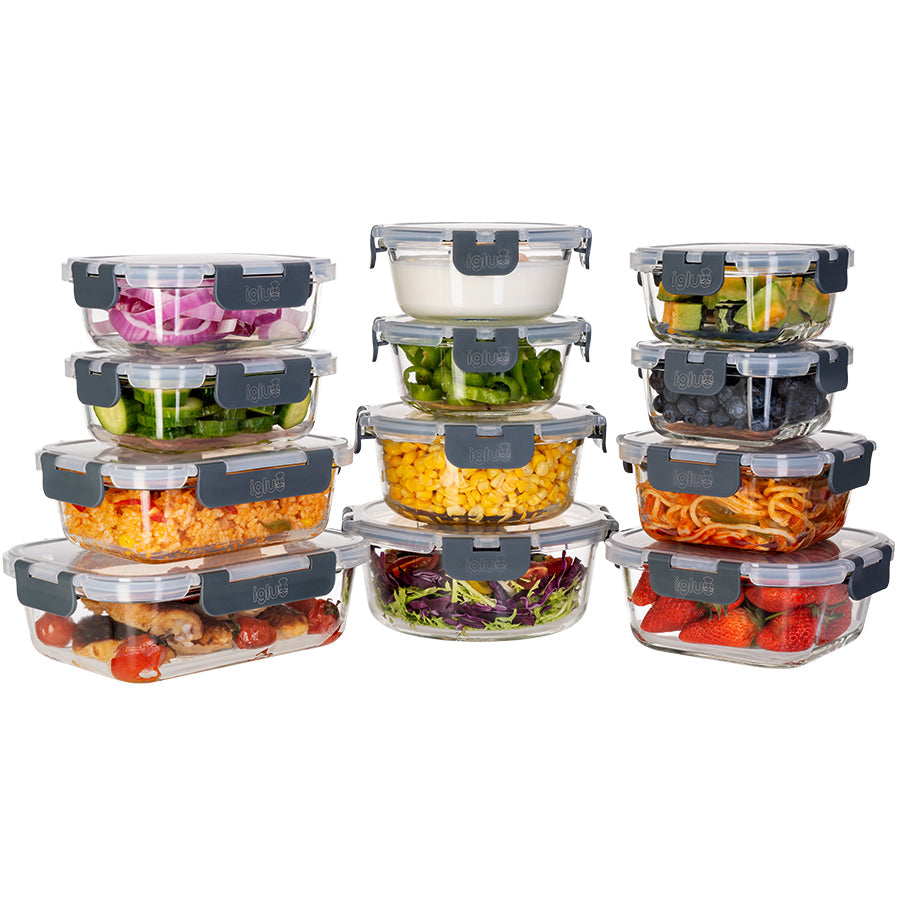 Glass Food Storage Containers with Airtight Lids - Assorted Sizes – 12 PACK