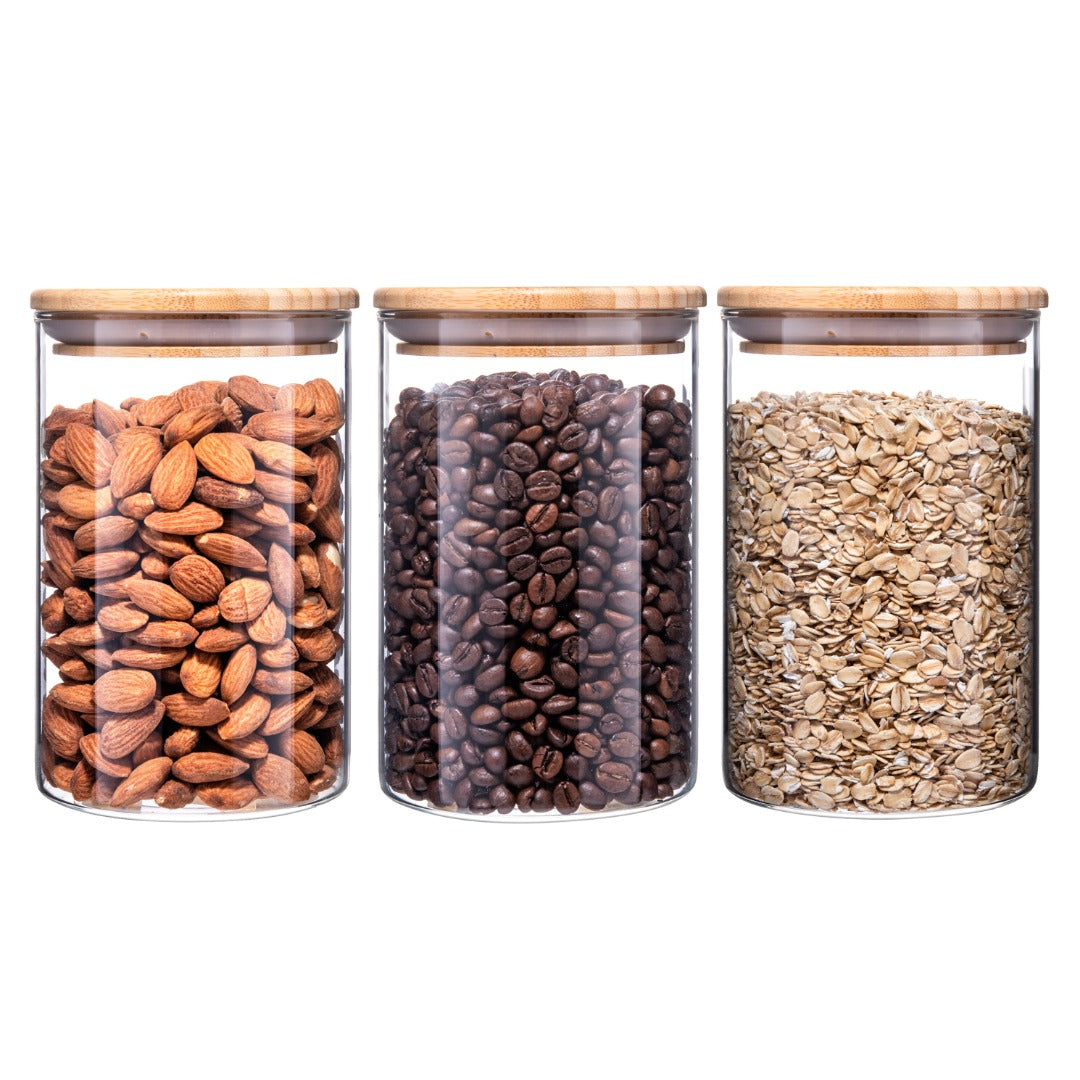 Glass Food Storage Jars with Bamboo Lids - 900 ml -  3 PACK