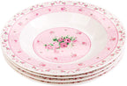 Porcelain Fine China Soup Pasta Bowls Wide Rimmed Set 4 Gift Box 9 inch 23cm (Rose Pink)