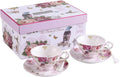 Coffee Tea Cup and Saucer Set 2 Shabby Chic Vintage Flora Porcelain Set Gift Box (Pink Bird Rose)