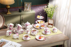 Coffee Tea Cup and Saucer Set 2 Shabby Chic Vintage Flora Porcelain Set Gift Box (Pink Bird Rose)
