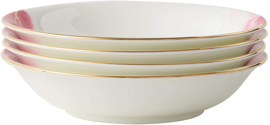 Pasta Bowl Deep Plates Set for 4 Watercolour with Gold Banding Premium Porcelain