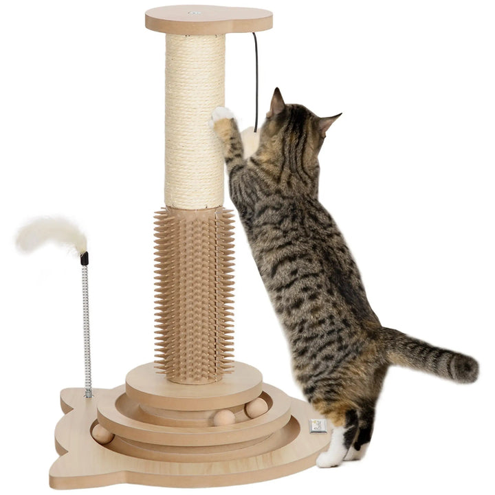 PawHut 5-in-1 Cat Scratching Post & Grooming Station | 49cm