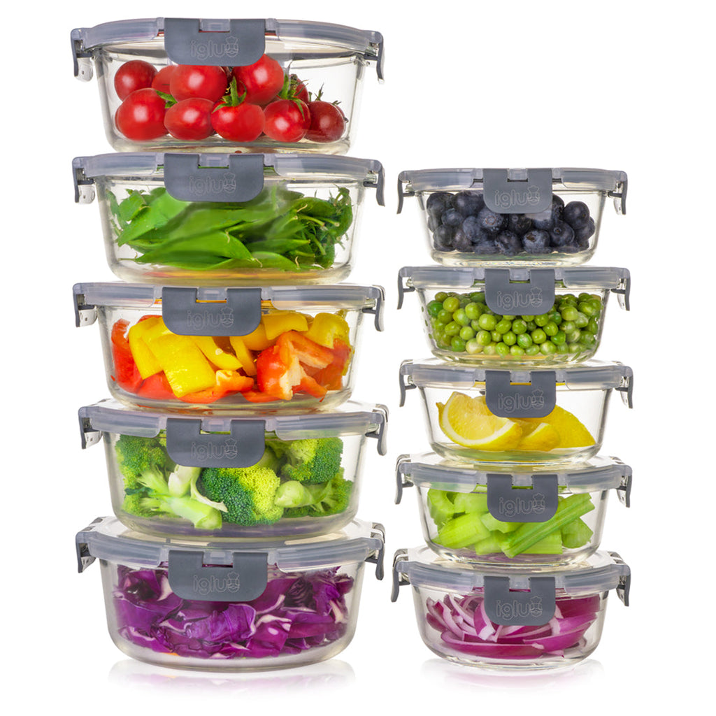Round Glass Containers with Airtight Lids - 950ml & 400ml - 10 PACK