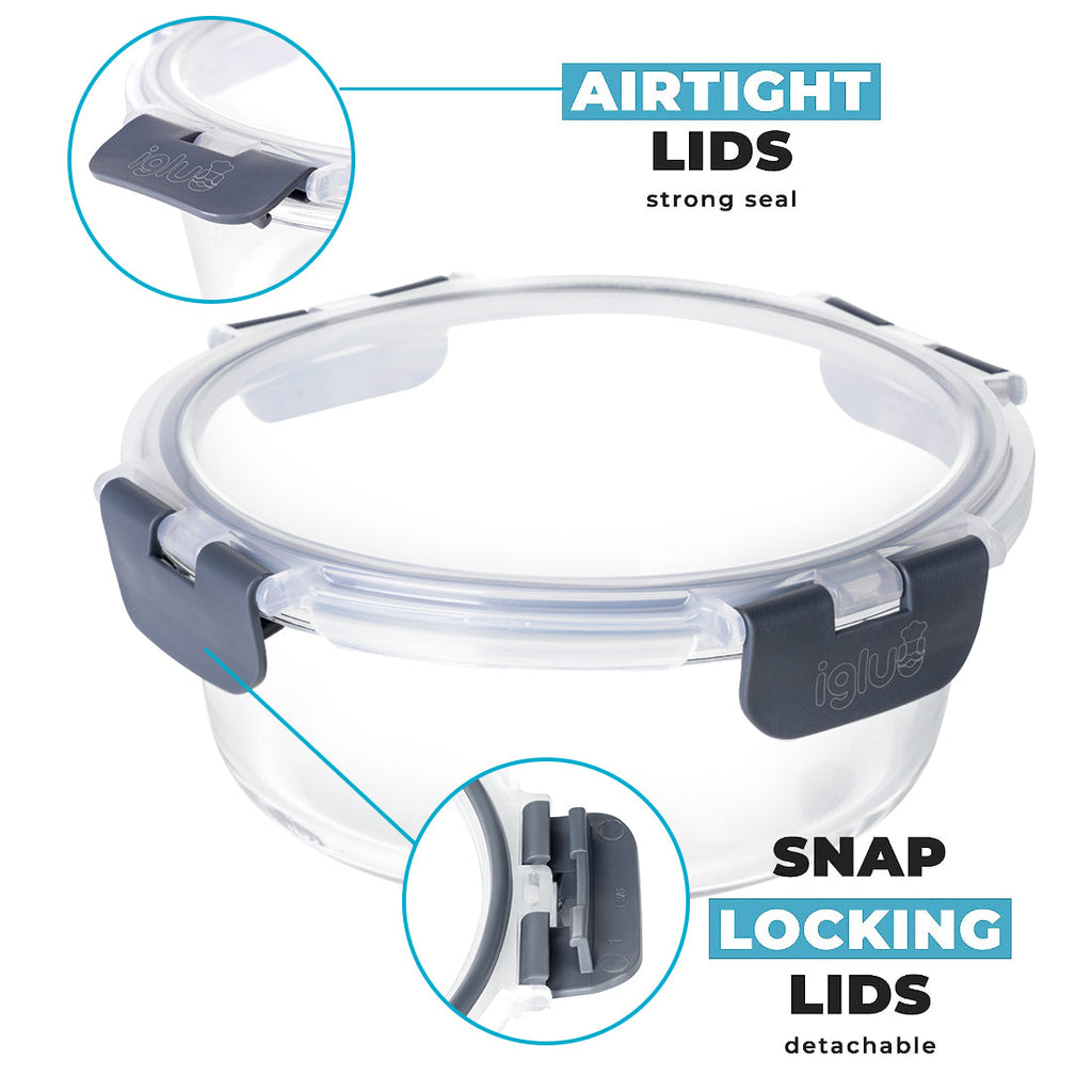 Round Glass Containers with Airtight Lids - 950ml & 400ml - 10 PACK