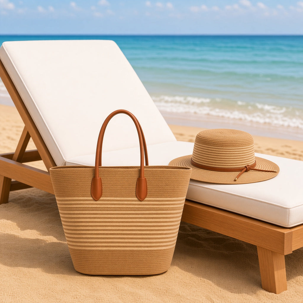 Raffia Beach Bag & Straw Hat 2pcs/Set