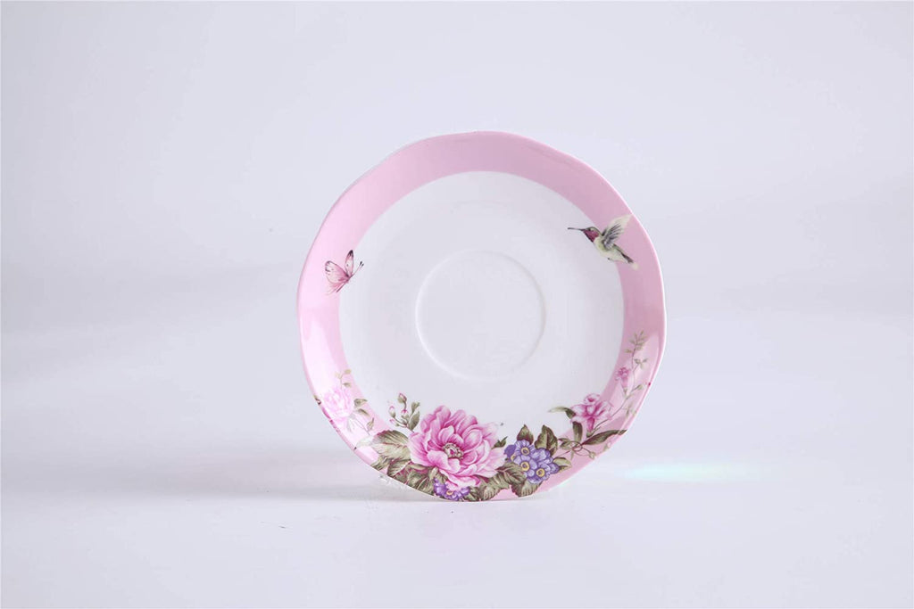 Tea for One Teapot Cup suacer Set Shaby Chic Flora Bird Rose Butterfly Porcelain Gift Box (Pink)
