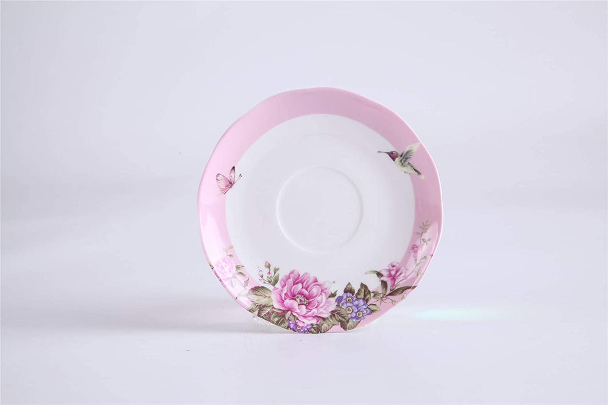 Tea for One Teapot Cup suacer Set Shaby Chic Flora Bird Rose Butterfly Porcelain Gift Box (Pink)